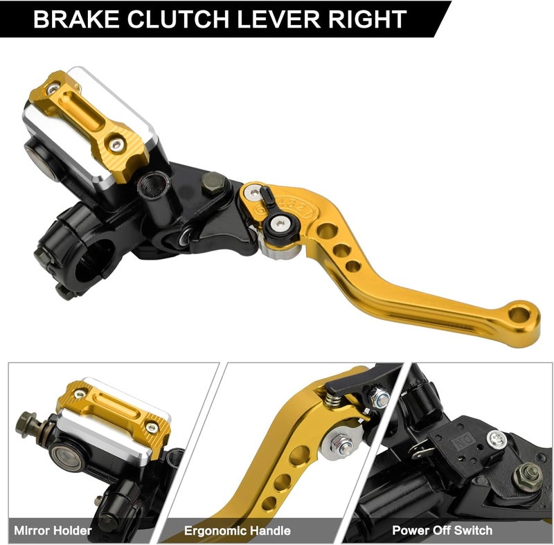 RIDLOG Universal CNC Motorcycle 7/8" 22mm Handlebar Brake Master Cylinder Clutch Lever, Dirt Bike Mini Bike Brake Lever, Brake and Clutch Lever Set Fit for Honda Kawasaki Suzuki Yamaha (Gold) - Image 4